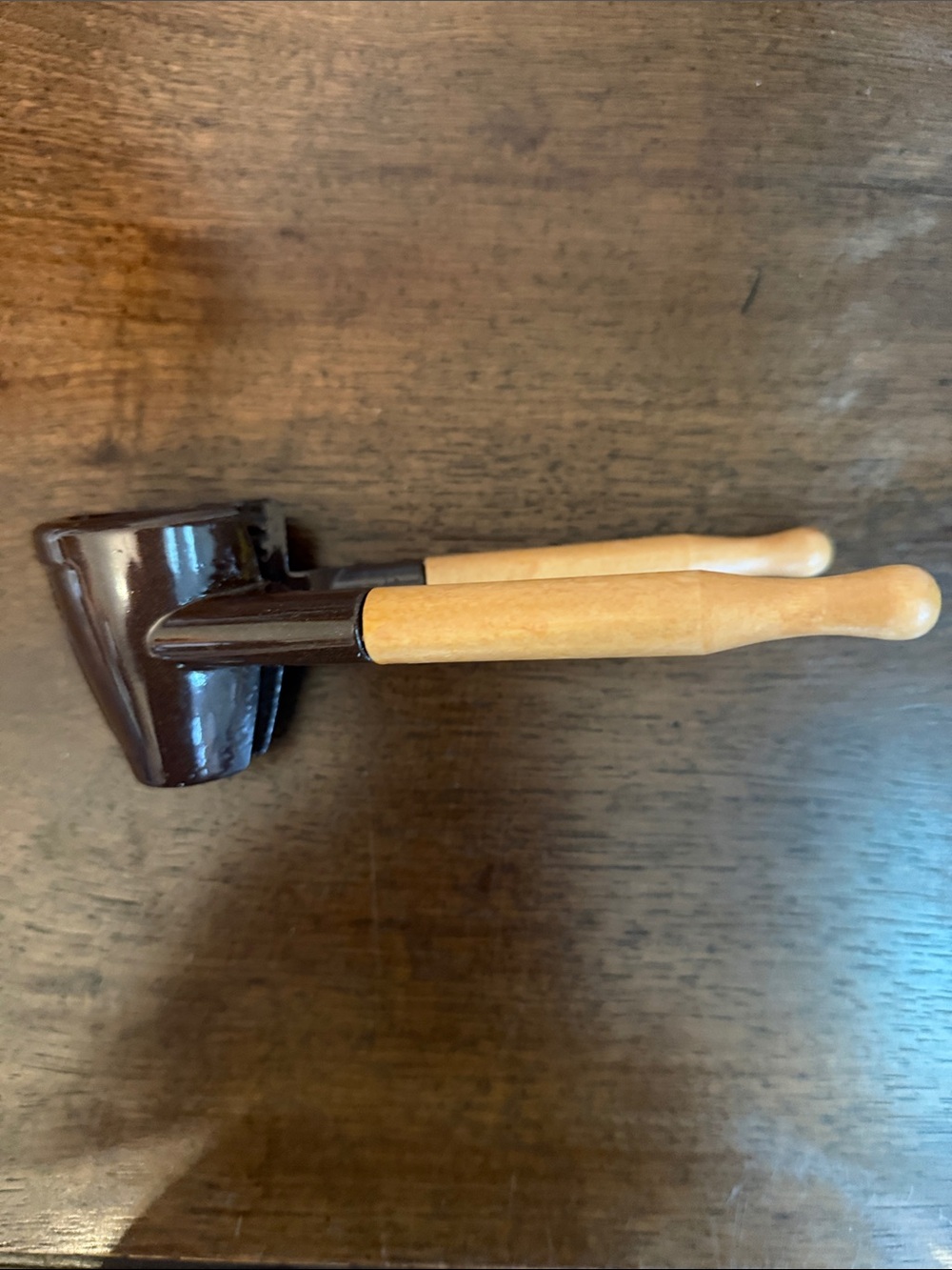 Vintage Wooden Handle Nutcracker – Brown Metal & Wood – Kitchen Collectible MCM